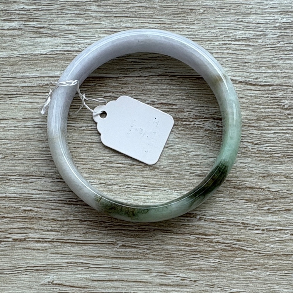 Type A Untreated Burmese Jade Mini Cap-Cut Bangle - Lavender/Green 137mm - NEW